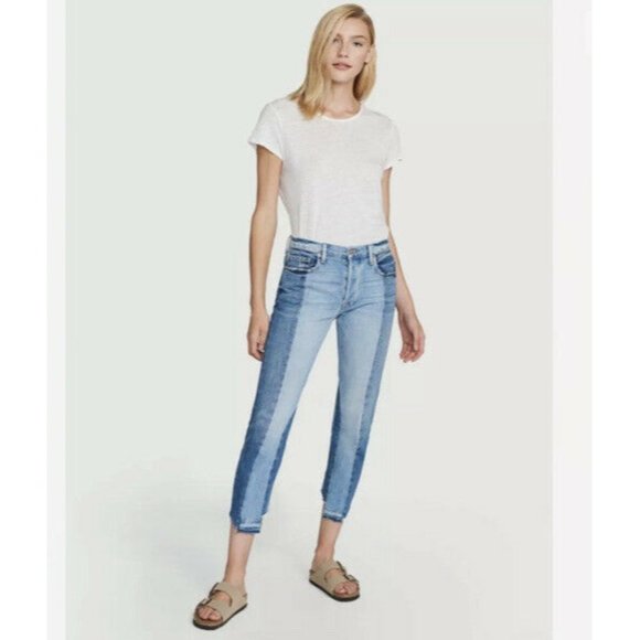 FRAME Denim Nouveau Le Mix Two Tone Boyfriend Jean Remix Crop Women’s 26 - Picture 1 of 12